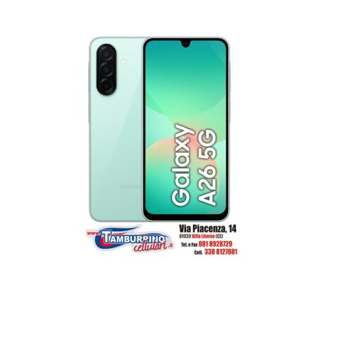 SAMSUNG Galaxy A26 5G AI 128GB 6GB Ram Display 6.7” Super AMOLED Main Camera 50MP Dual Sim USB Type-C Exynos Android 15 5000 mAh Mint Italia